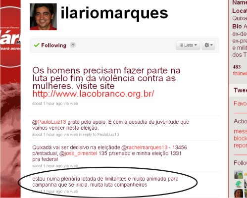 Twitter ilário marques reunião camara