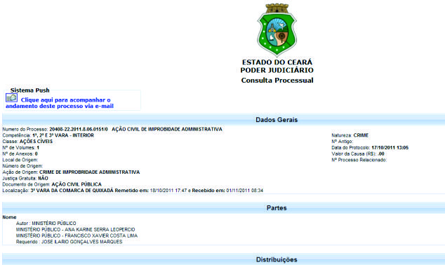 processo ilário Site do Tribunal de Justiça