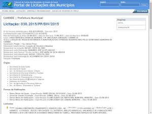 Página do TCM com a licitação